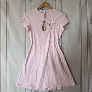 SKIMS VALENTINES DAY COTTON JERSEY HEART MINI DRESS CHERRY BLOSSOM Sz Medium NWT